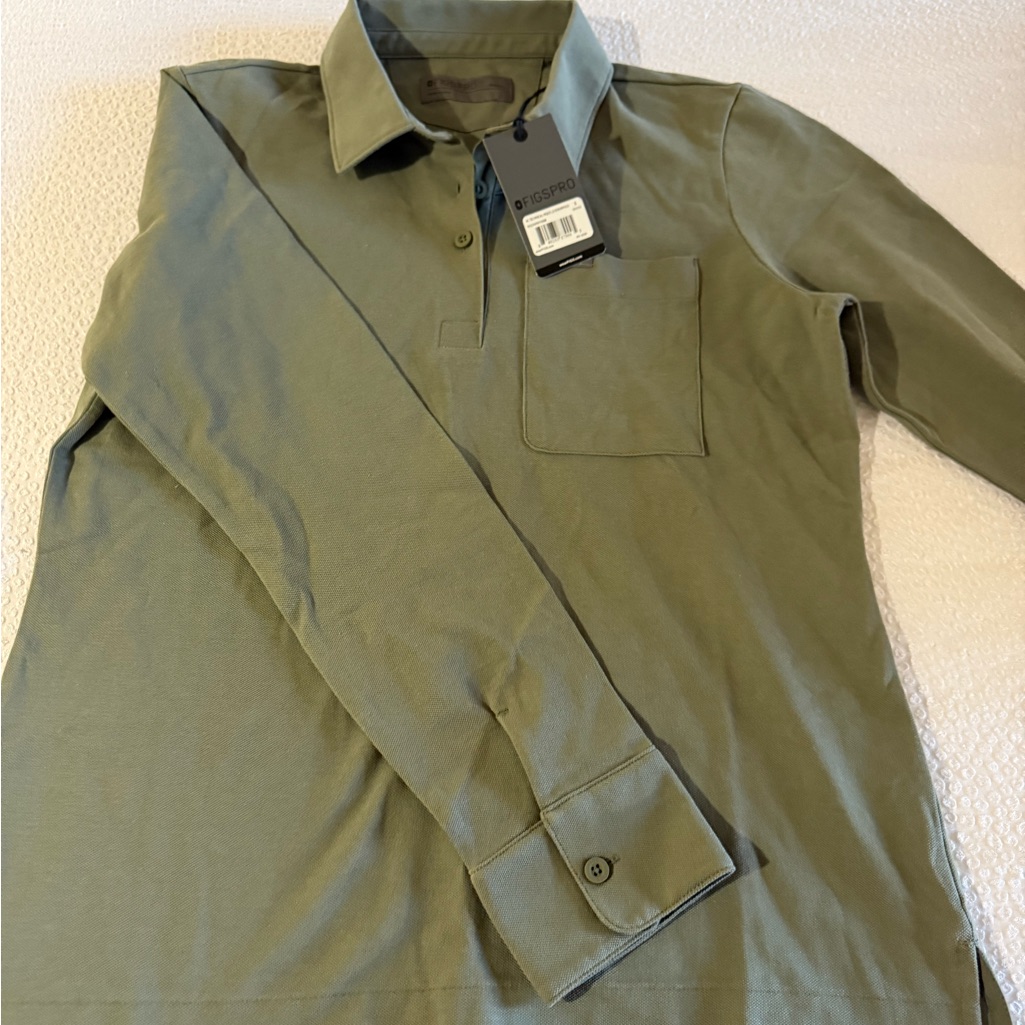 Figs Polo Green Long Sleeve Polo Shirt So Small